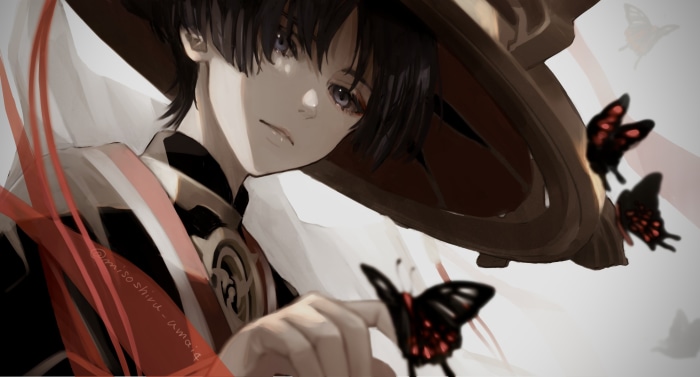 Scaramouche from Genshin Impact with butterflies