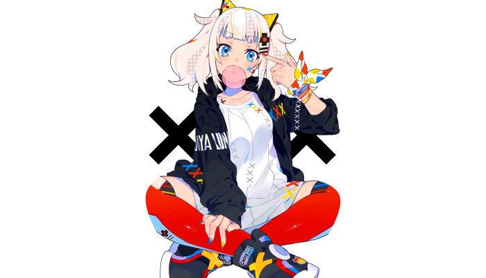 Anime girl with bubble gum and colorful outfit