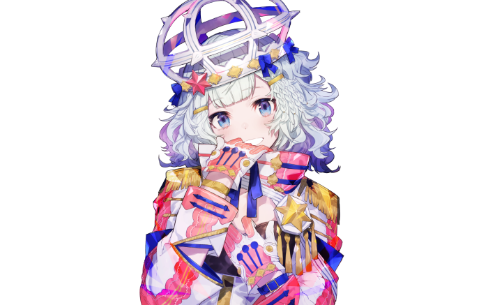 Girl with white curly hair and crown