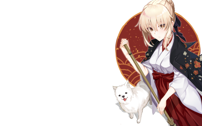 Saber from Fate/Grand Order with a dog