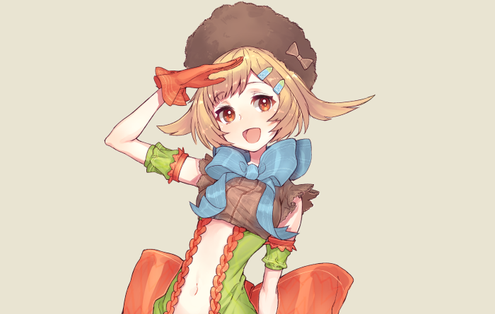 Anime girl with brown hat and blue bow
