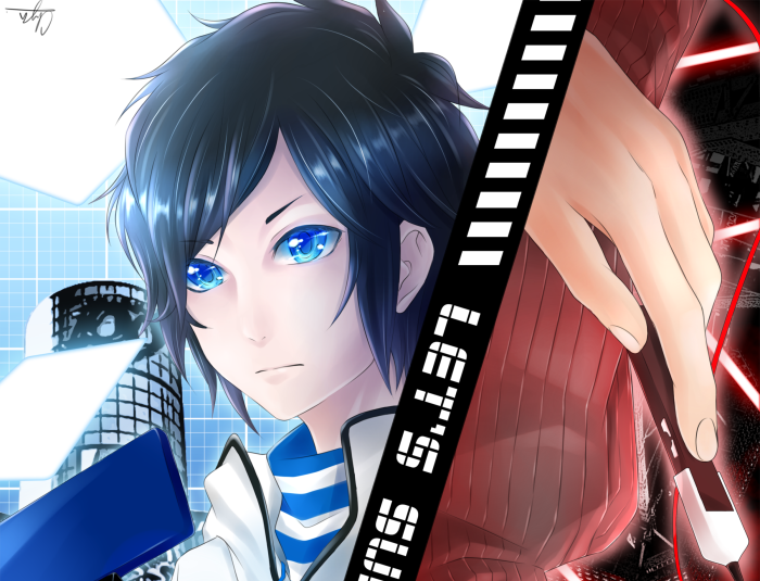 Anime boy with blue eyes and film strip