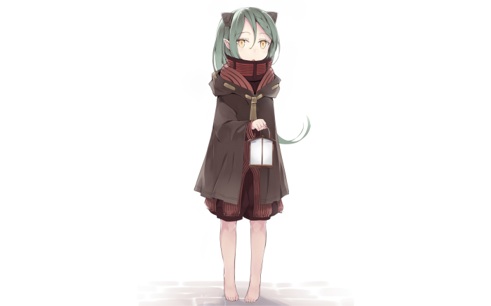 Anime girl with cat ears holding a lantern