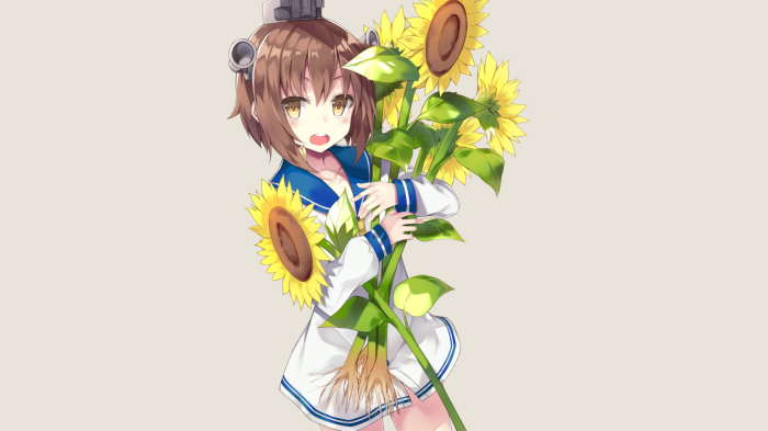 Yukikaze from Kantai Collection holding sunflowers