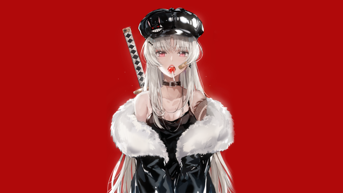 Anime girl with katana and lollipop