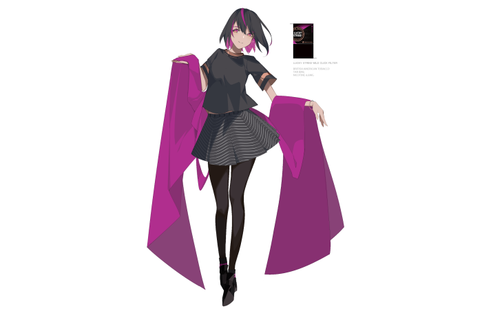 Anime girl with purple shawl and Lucky Strike pack