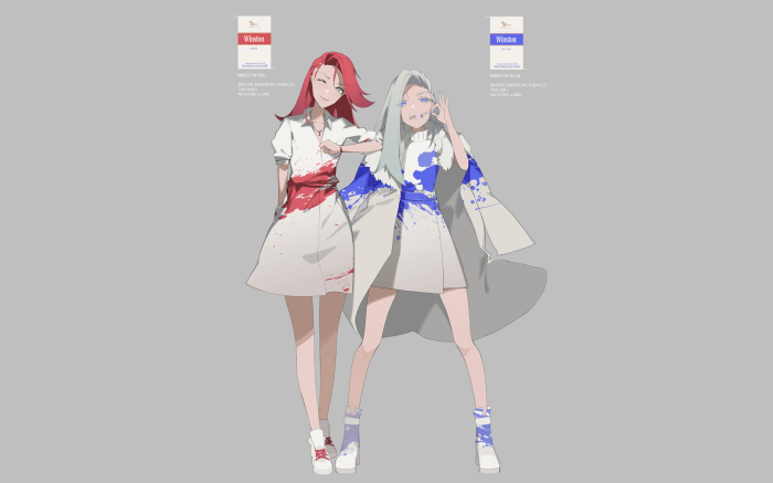 Two anime girls with Winston cigarette packs