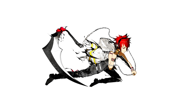 Anime character with red hair and scythe