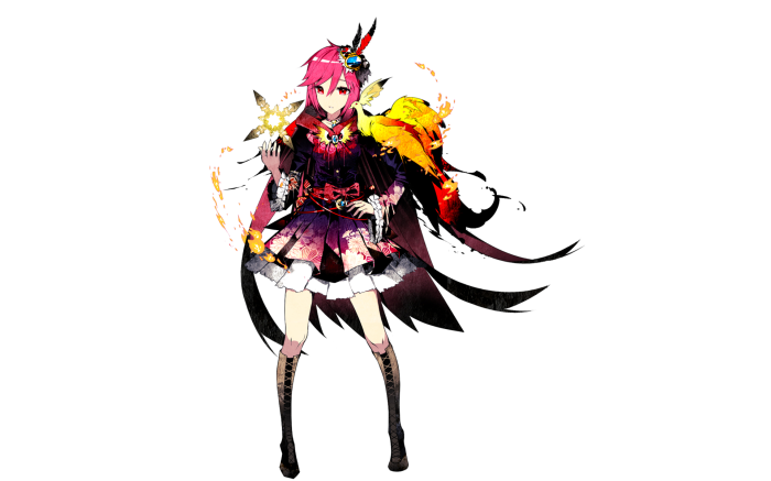 Girl with pink hair and a bird from Asgard's Wrath