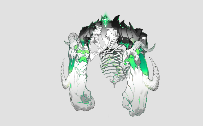 Dark Monster Skeleton with Horns and Green Energy