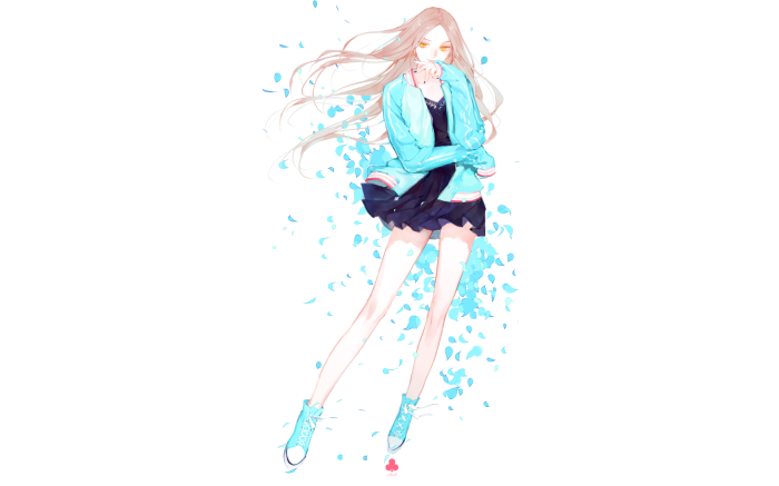 Anime girl with long hair and blue jacket