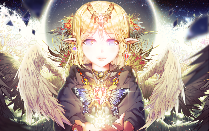 Angel with wings holding a snowflake