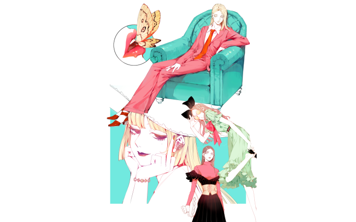 Anime illustration of characters with a butterfly