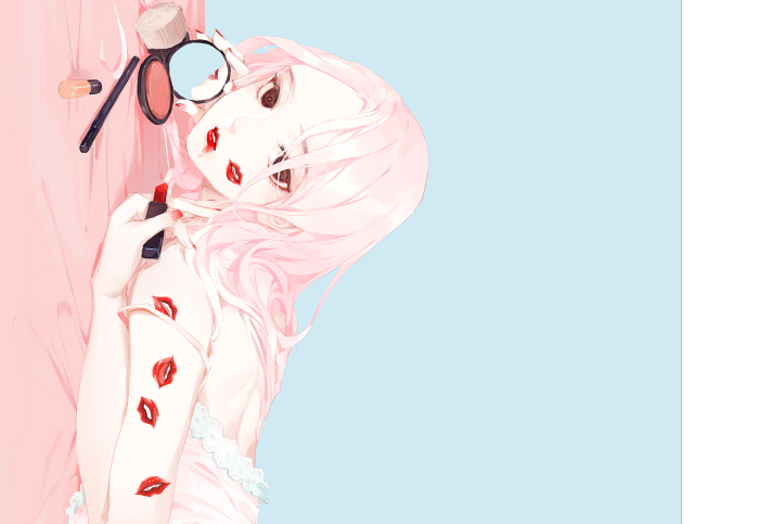 Anime girl with pink hair and makeup