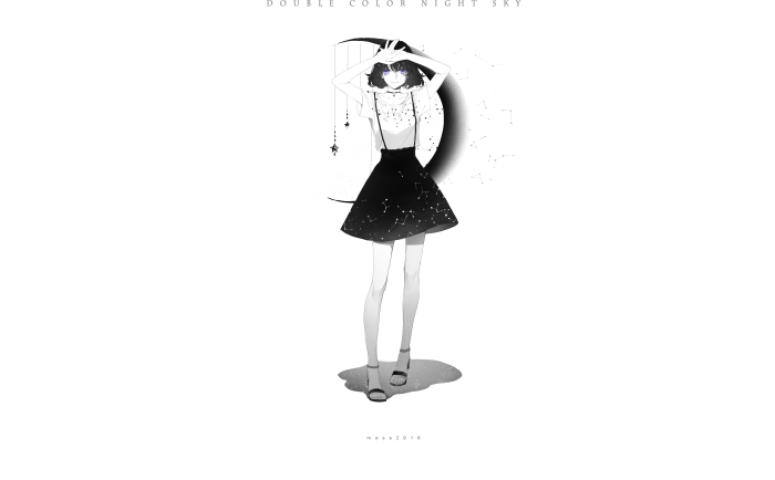 Girl in starry dress with moon and constellations