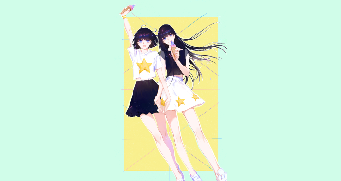 Two anime girls with ice cream