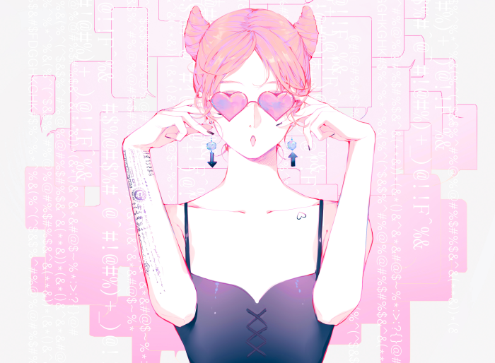 Anime girl with heart sunglasses and cat ears