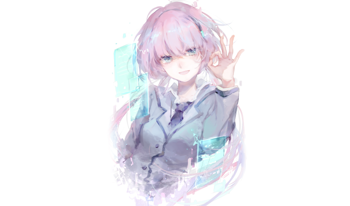 Anime girl with pink hair and blue eyes