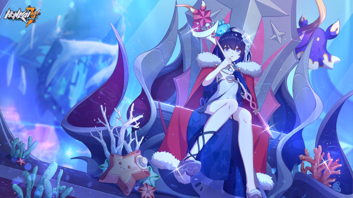 Seele Vollerei from Honkai Impact 3rd on a throne