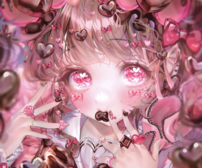 Girl with pink hair and chocolate accessories 4K