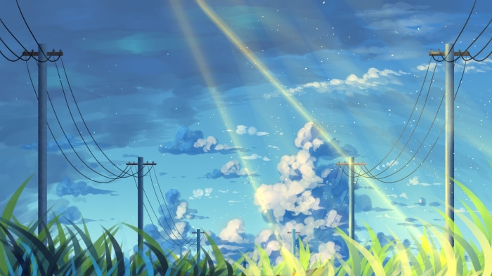 Anime Sky with Clouds and Power Lines
