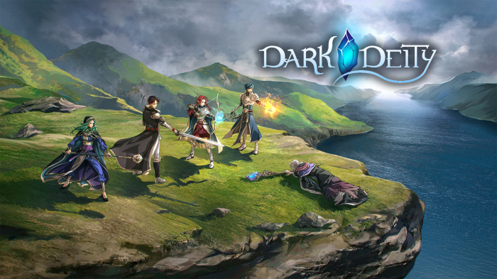 Dark Deity video game characters on a cliffside