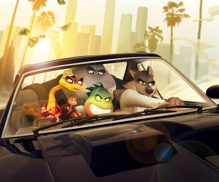 The Bad Guys characters in a car