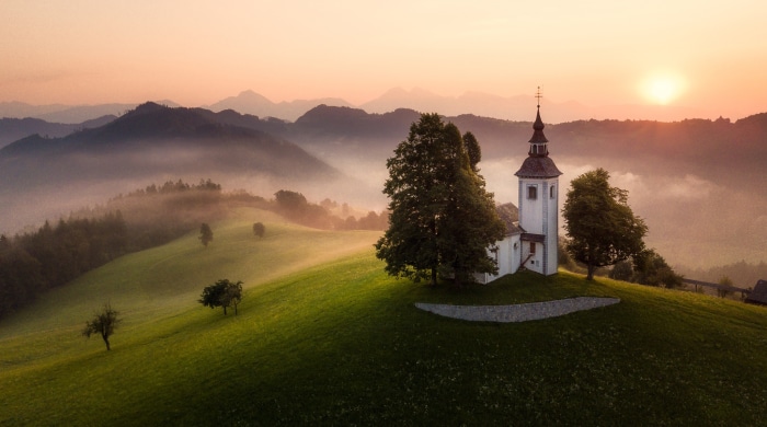 The Church of St. Thomas, Slovenia at sunrise