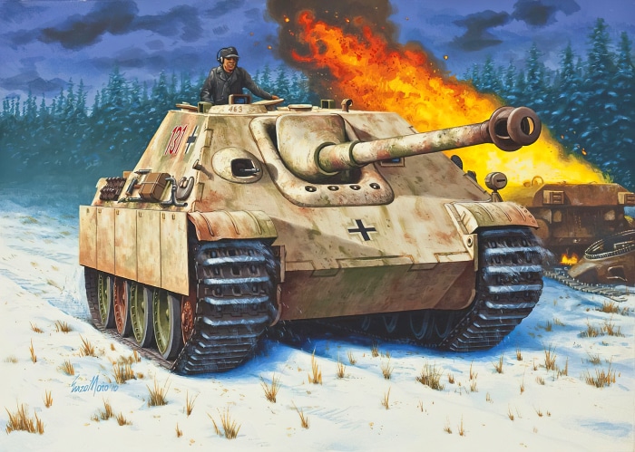 Jagdpanther tank destroyer in snowy battle
