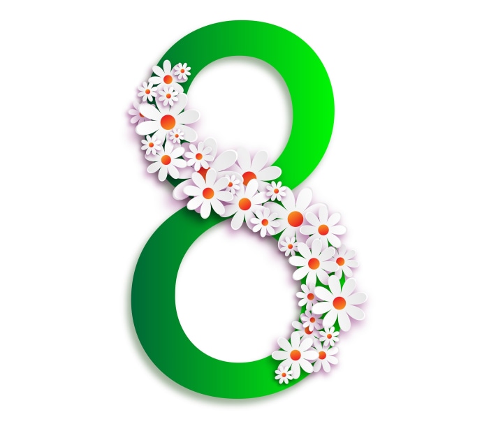 Green number 8 with white flowers