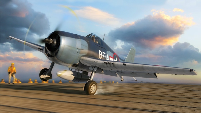 Grumman F6F Hellcat on aircraft carrier deck