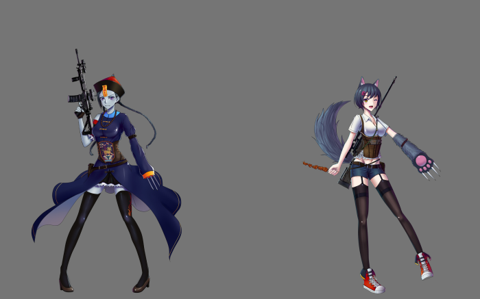 Two anime characters with weapons