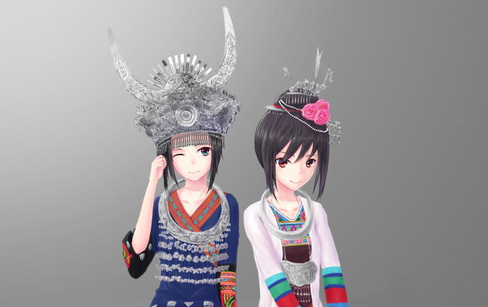 Two anime girls in traditional attire