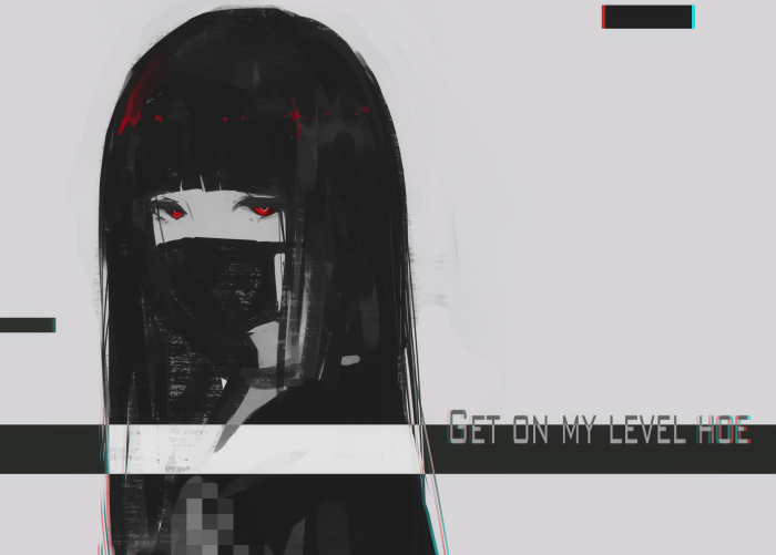 Girl with red eyes and mask
