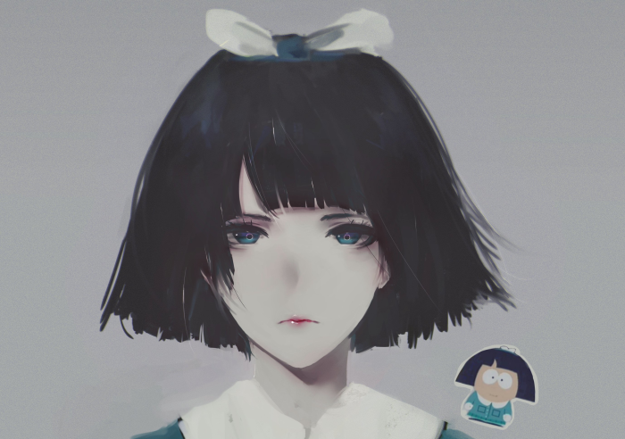 Anime girl with black hair and blue eyes
