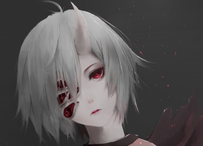 Dark Monster with Horns and Multiple Eyes
