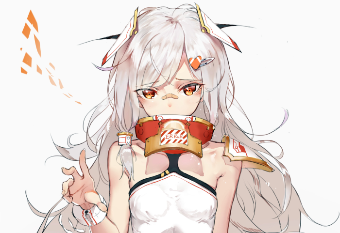 Girl with white hair and cybernetic armor