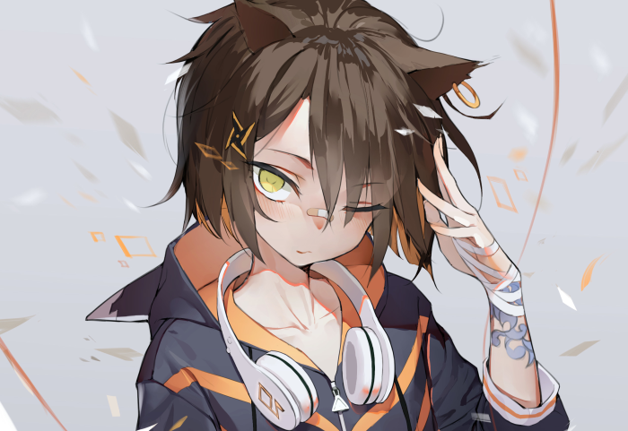 Anime girl with headphones and cat ears