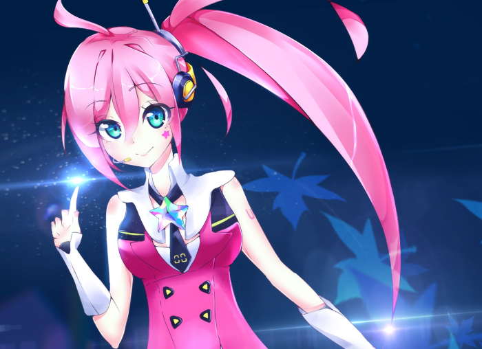 Uni from Vocaloid with pink hair and headphones
