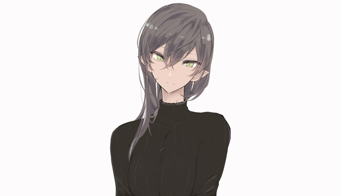 Anime girl with grey hair and green eyes