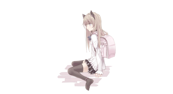 Anime girl with cat ears and backpack