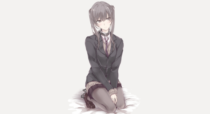 Anime girl in school uniform kneeling