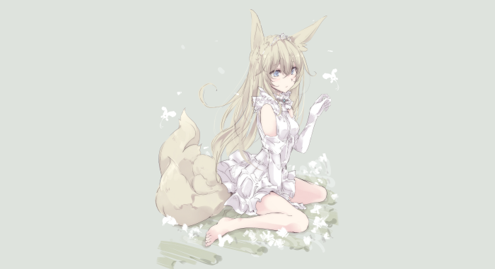 Blonde fox-eared girl in white dress