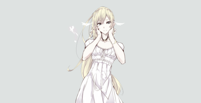 Anime girl with blonde hair and white dress