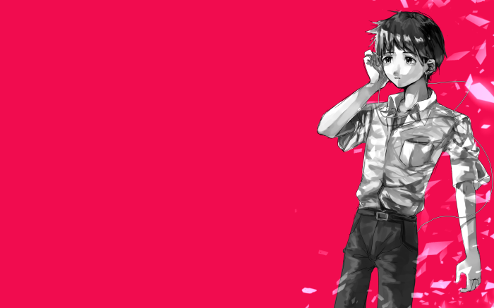 Boy with headphones on pink background