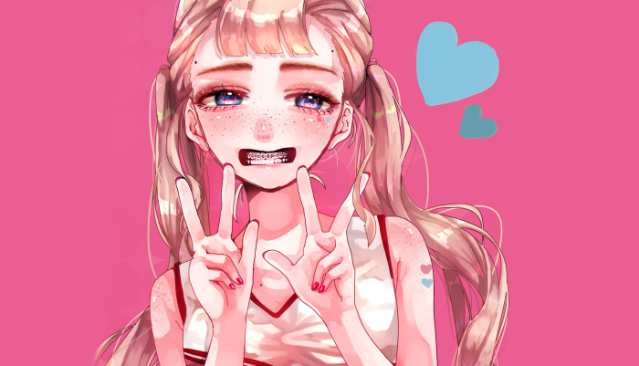 Anime girl with pigtails and braces