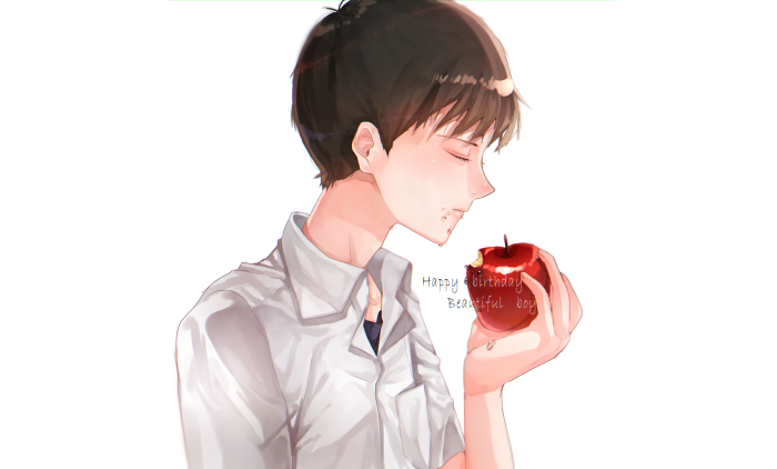 Shinji Ikari from Neon Genesis Evangelion eating an apple