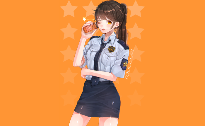 Anime Police Girl with Phone
