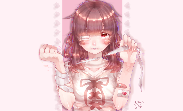 Girl with bandages and eye patch