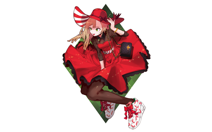 Girl in red dress and candy cane sneakers
